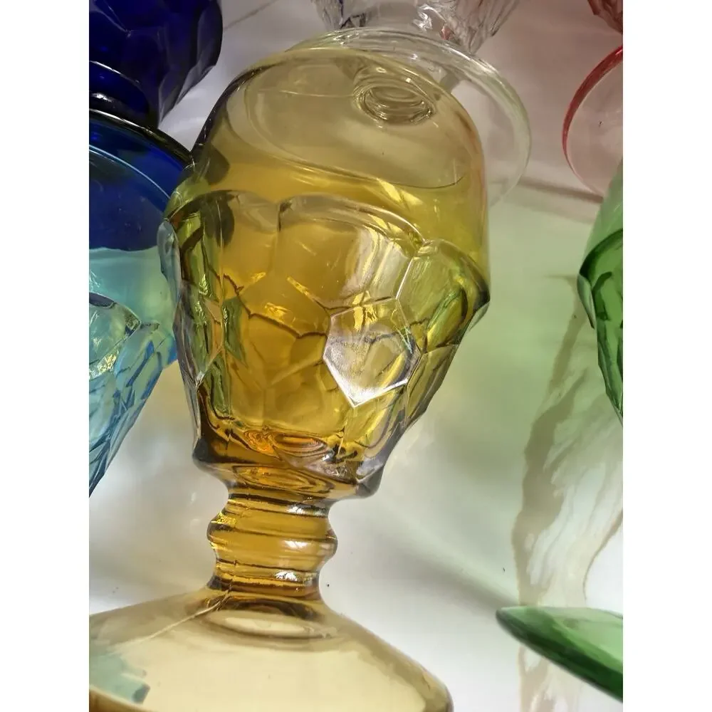 Vintage Viking Glass Georgian Thumbprint Honeycomb Water Goblet 5.5x4” Set Of 6